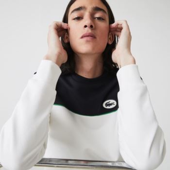 Lacoste Heritage Badge Colorblock Cotton Fleece Sweatshirt Pánské - Mikiny Bílé / Tmavě Blankyt Blan